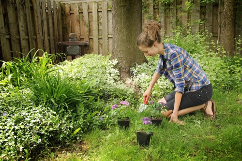 A gardening team checking service details during a complaints review